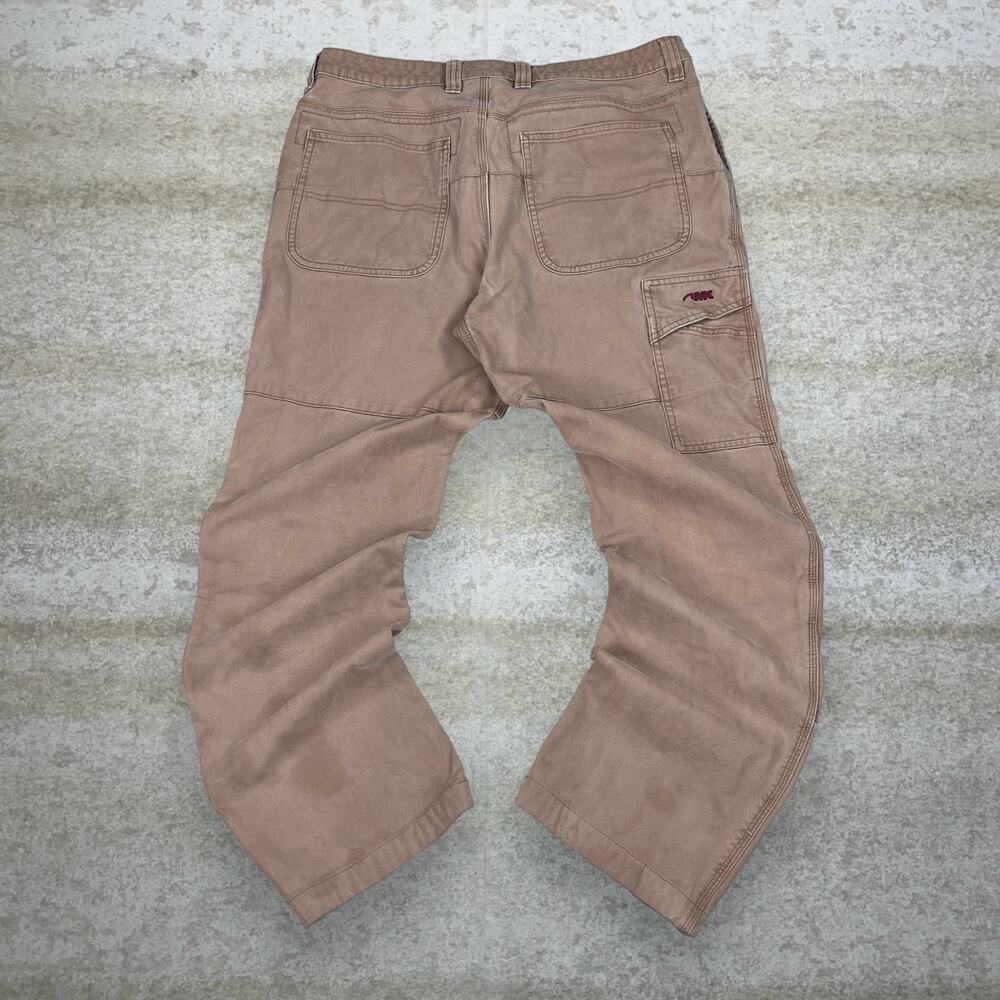 Vintage 90s Mountain Khakis Carpenter Pants 38x30 Slim Tan Canvas Double Knees